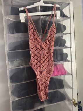 Crochet One-Piece Swimsuit in Dusty Rose